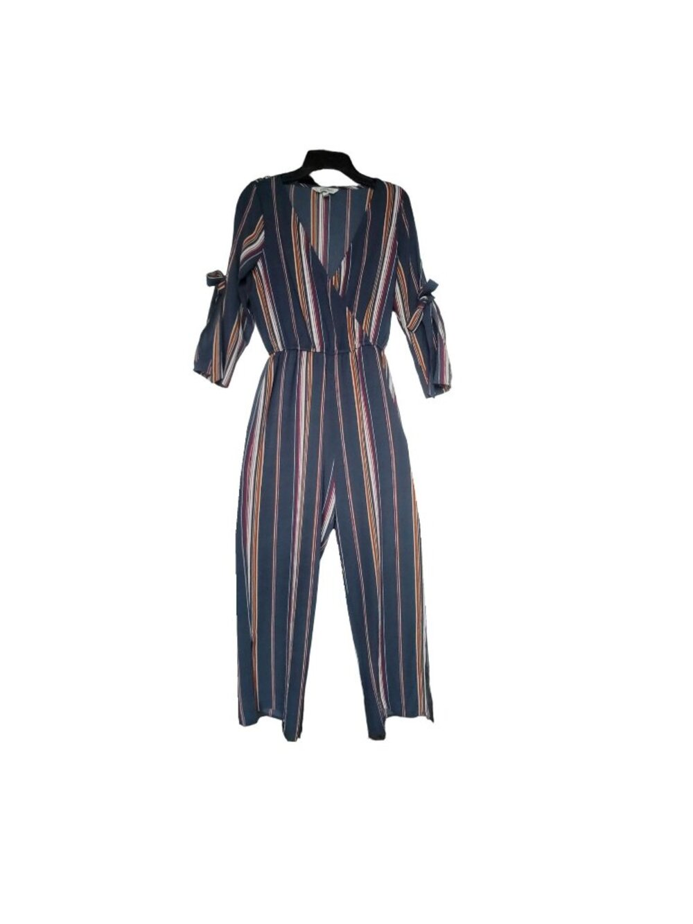Sz S Womens Speechless Jumpsuit Striped Long Sleeve Elastic Waist Gray Multi New